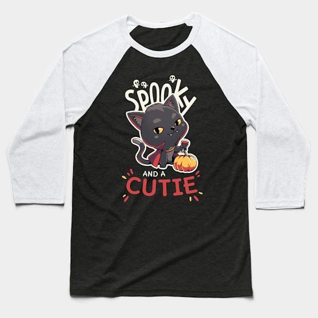 Spooky and a Cutie Black Cat Baseball T-Shirt by Geekydog